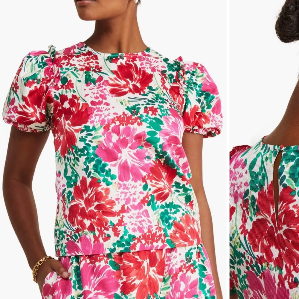 Vineyard Vines Brush Floral Print Puff Sleeve Top NWOT Size XL - $168 SOLD OUT